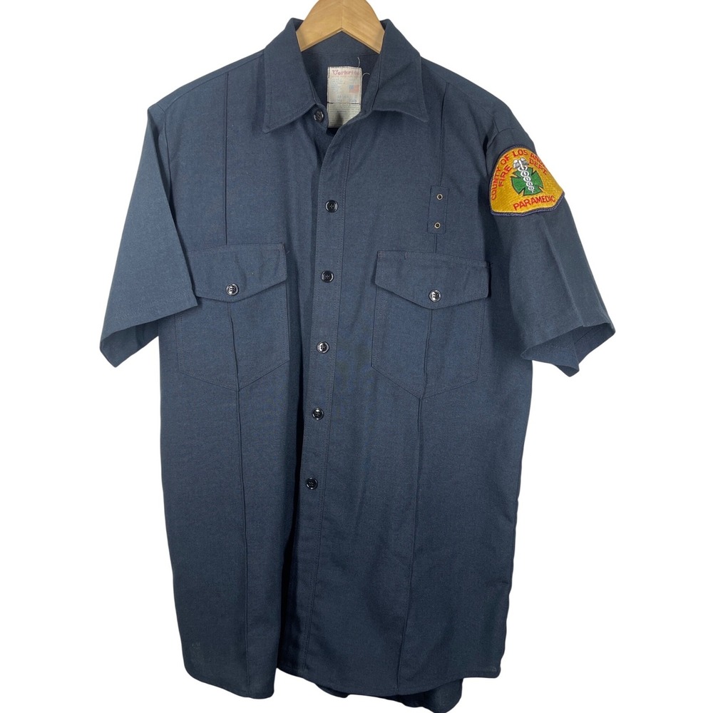 Vintage Workrite LA County Fire Dept Paramedic Shirt Mens 44-16.5 Navy Nomex